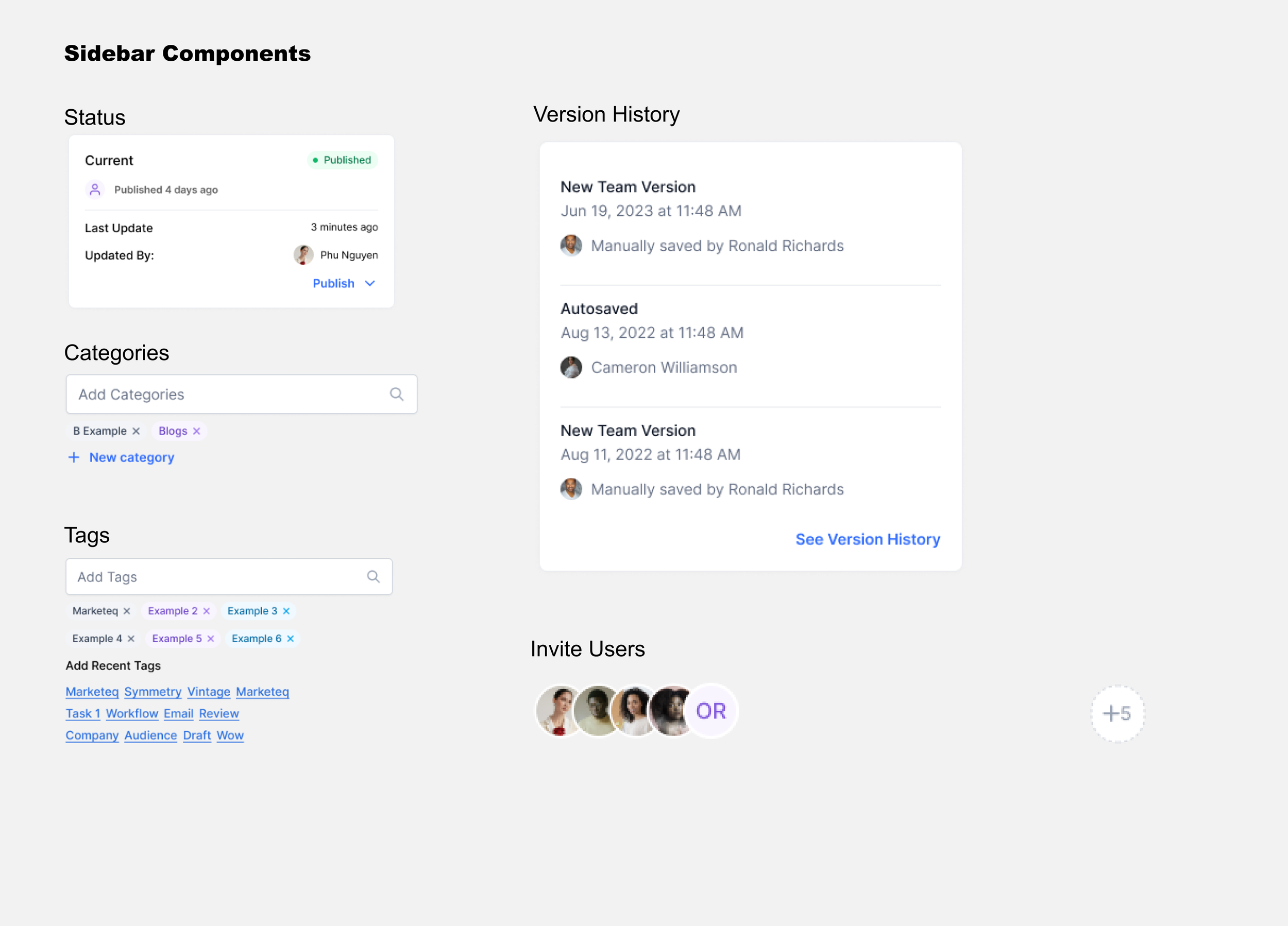 Sidebar components