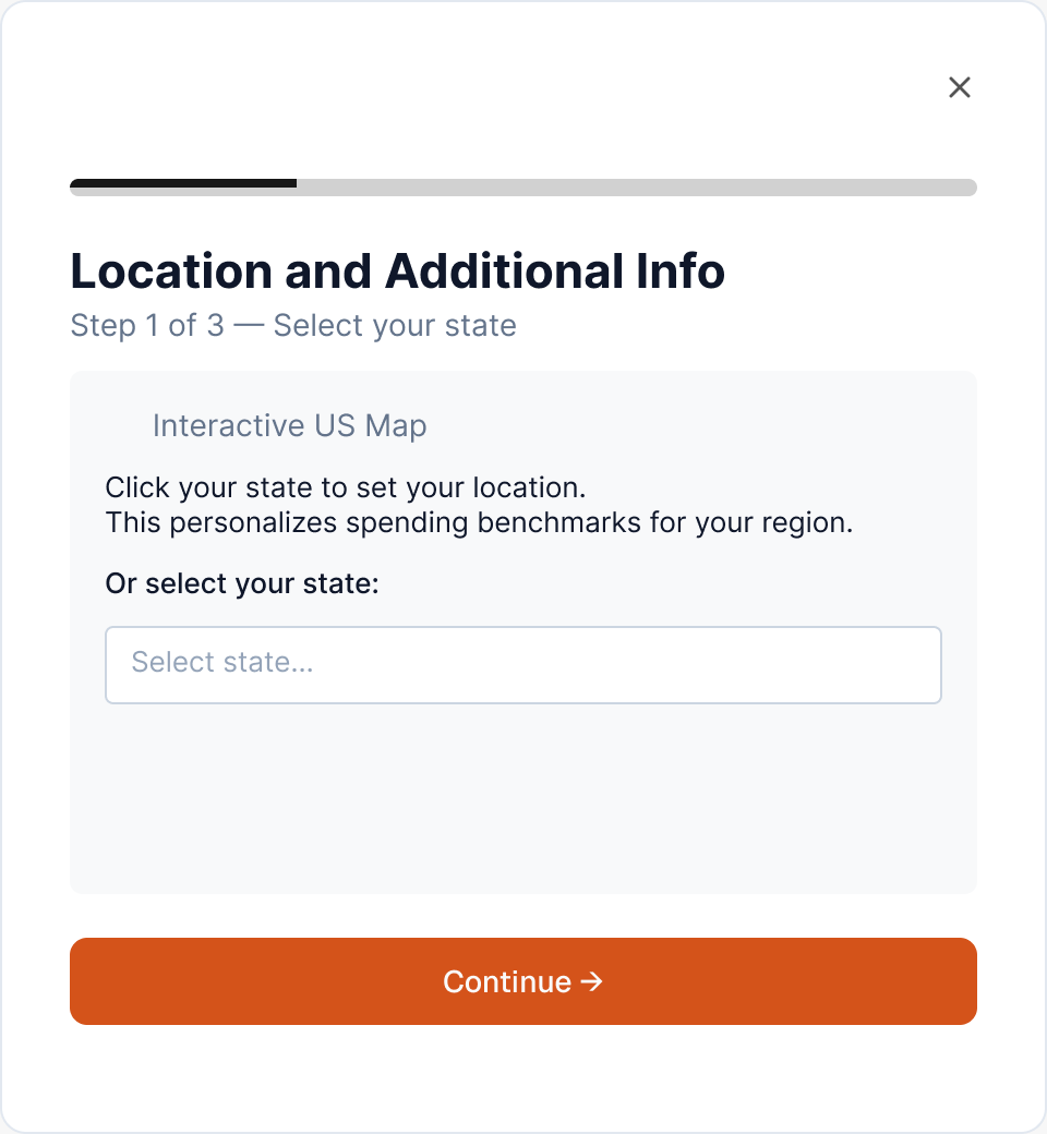Onboarding modal, step one