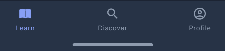 App-level bottom navigation, dark theme