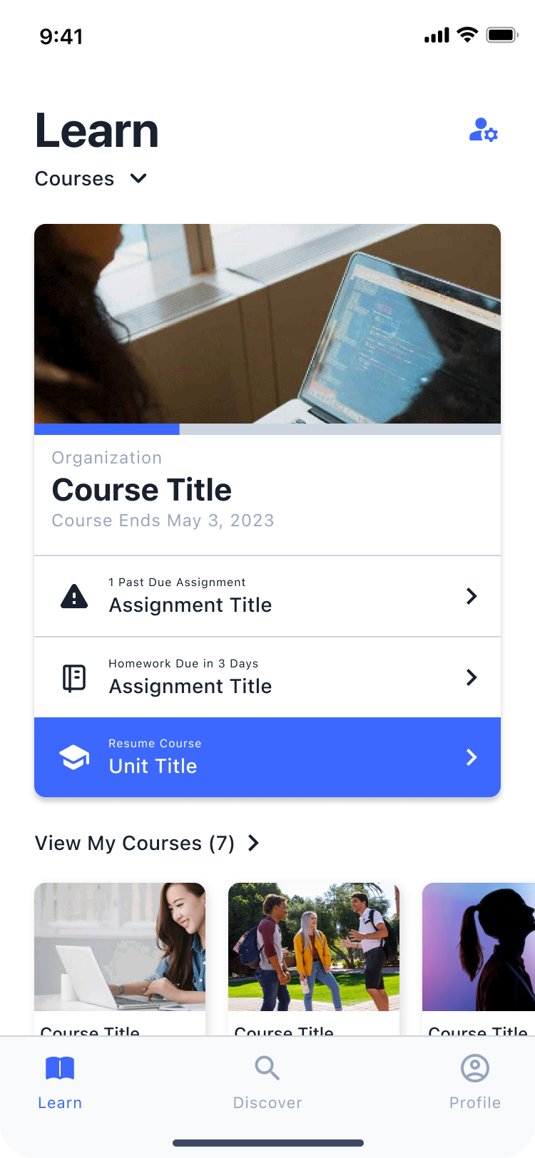 Learn home, light theme
