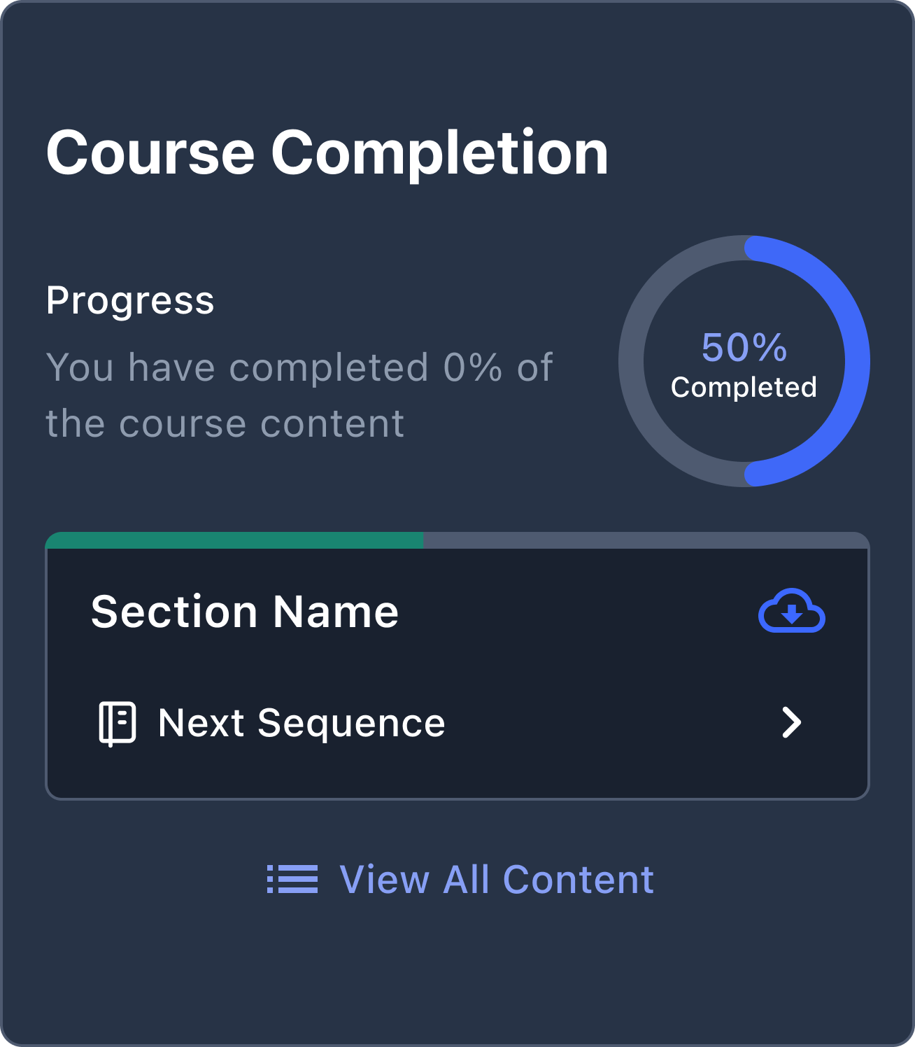 Course completion card at 50%