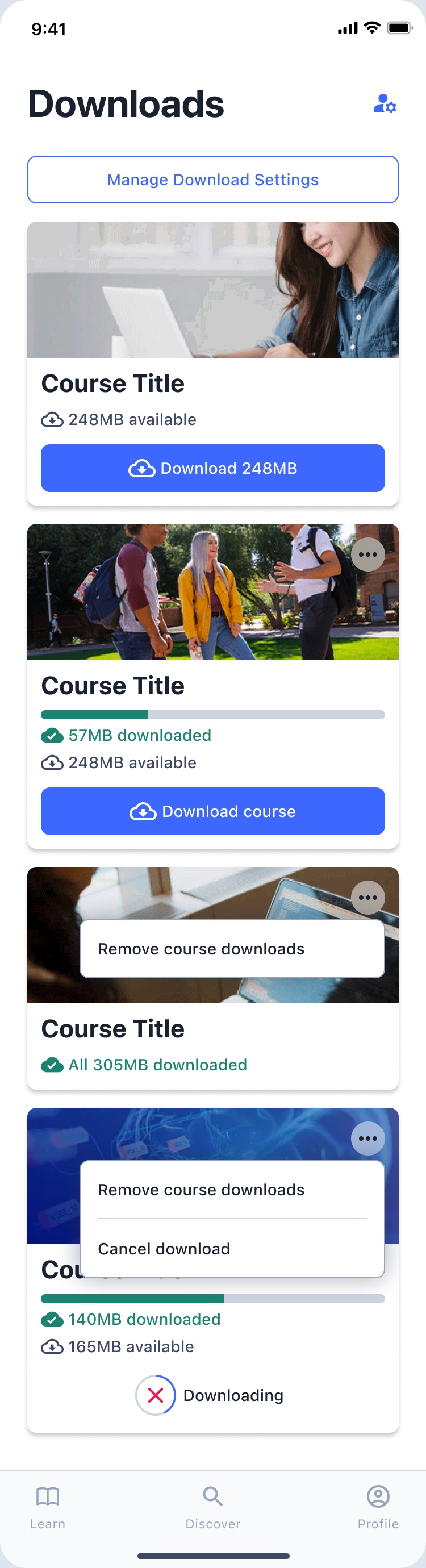 Managing course downloads
