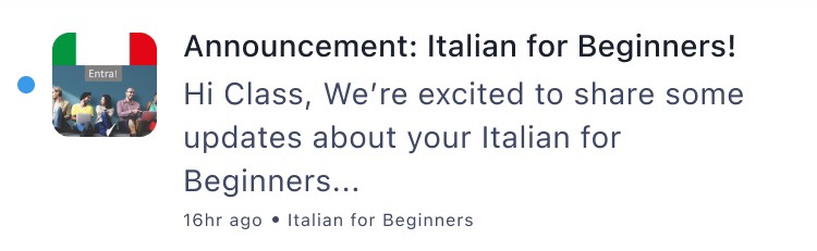 Announcement notification row