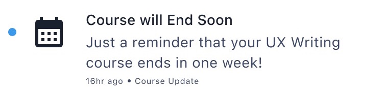 Course ending reminder notification row