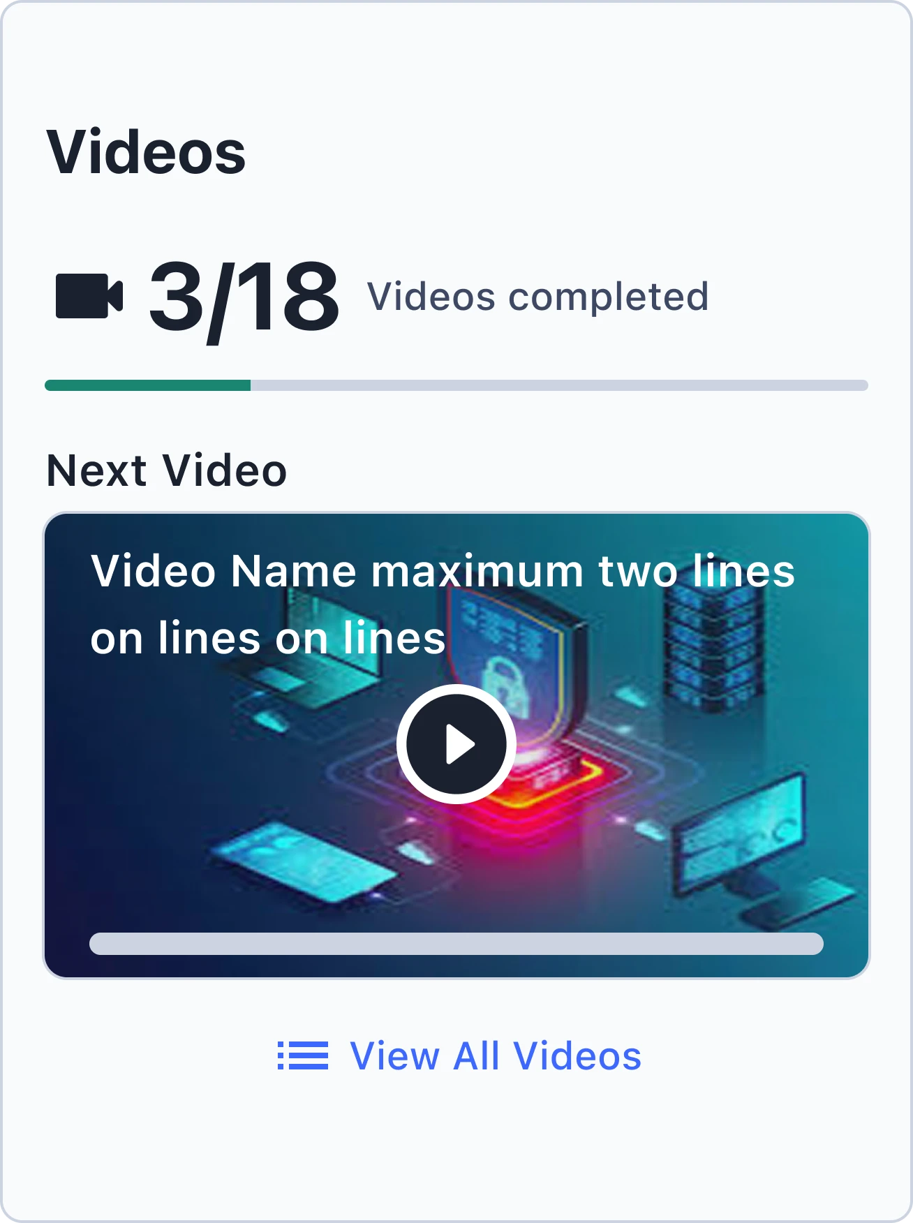 Videos card with the next video to watch, light theme